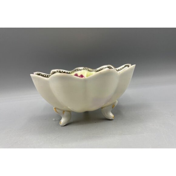 Vtg Nippon 3 footed Trinket DIsh‎ Hand Painted Floral Japan - Picture 4 of 6